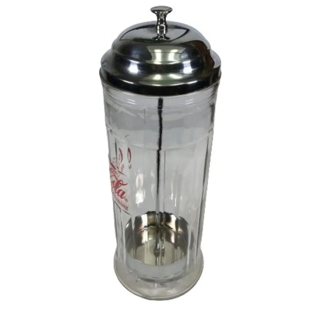 Vintage Coca Cola Straw Dispenser Glass Holder Jar Coke Bottle Soda Drink Diner
